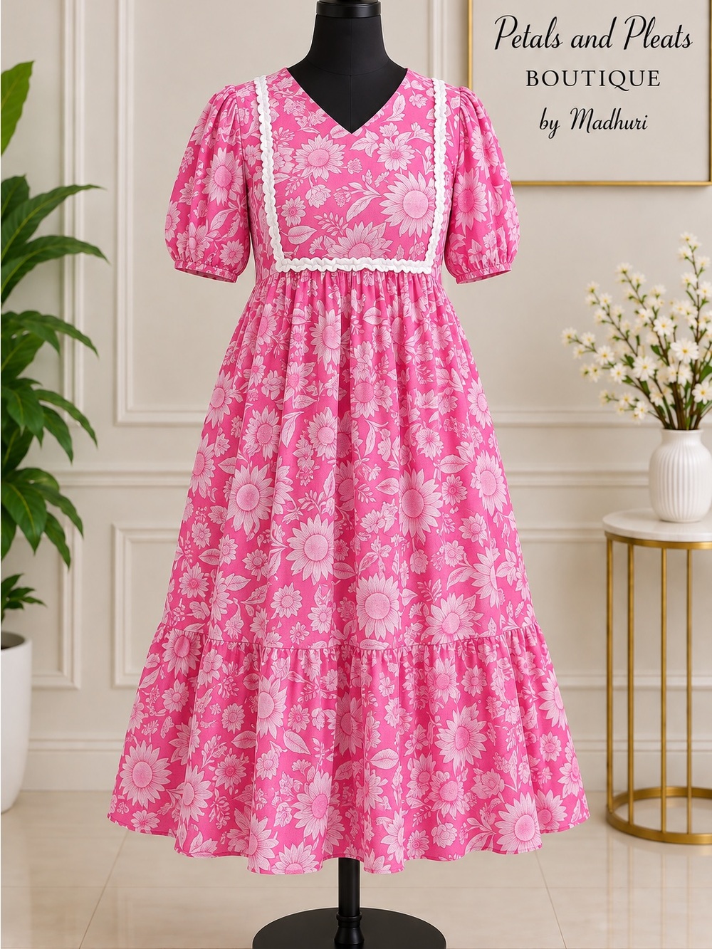 Pink Floral Girls' Pajama Dress